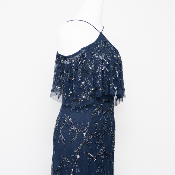 Aidan Mattox - Fully Beaded Cold-Shoulder Halter Gown NWT - Picture 9 of 13